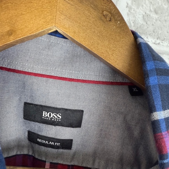 Hugo Boss Regular Fit Patriotic Tartan Plaid Long Sleeve Button Down Shirt XL - Picture 3 of 8